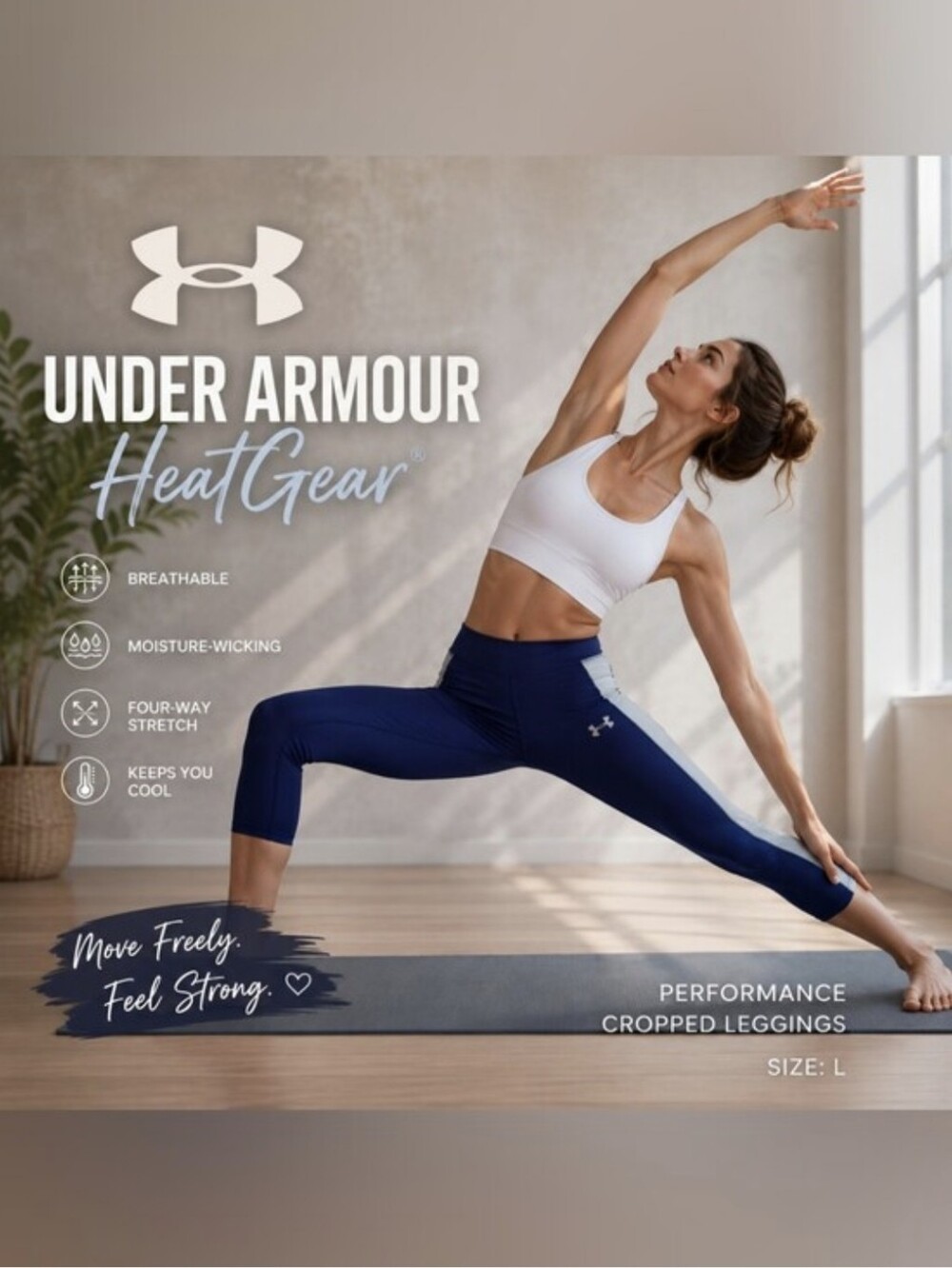 Under Armour Navy Performance Cropped Leggings with White Side Stripe